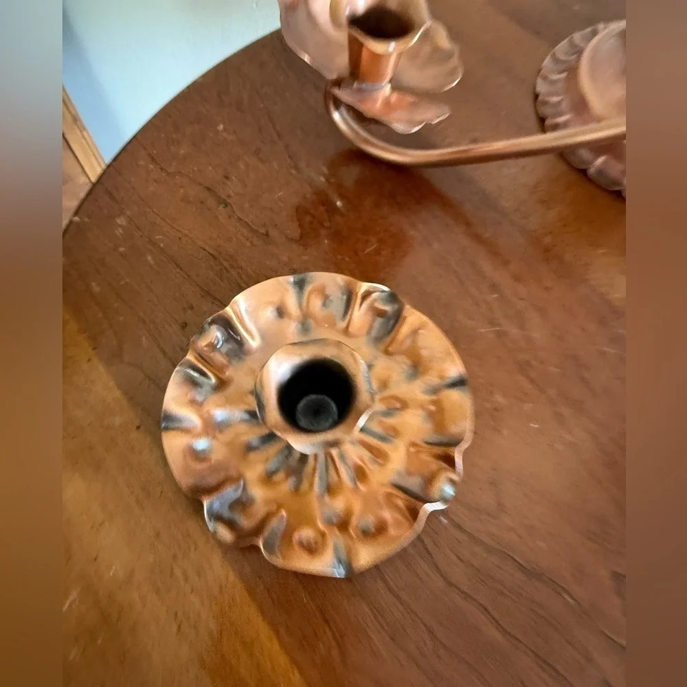 Georgian Copper Candelabra Twist 3 Candlestick Holders Rose Flower Broken